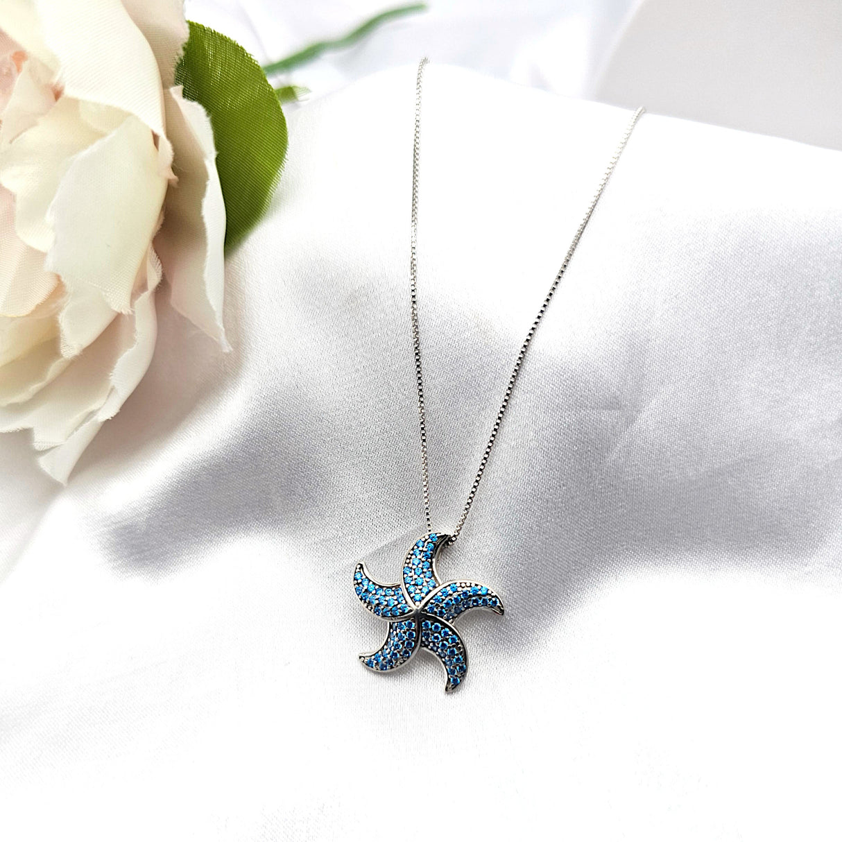 925 sterling silver CZ starfish necklace