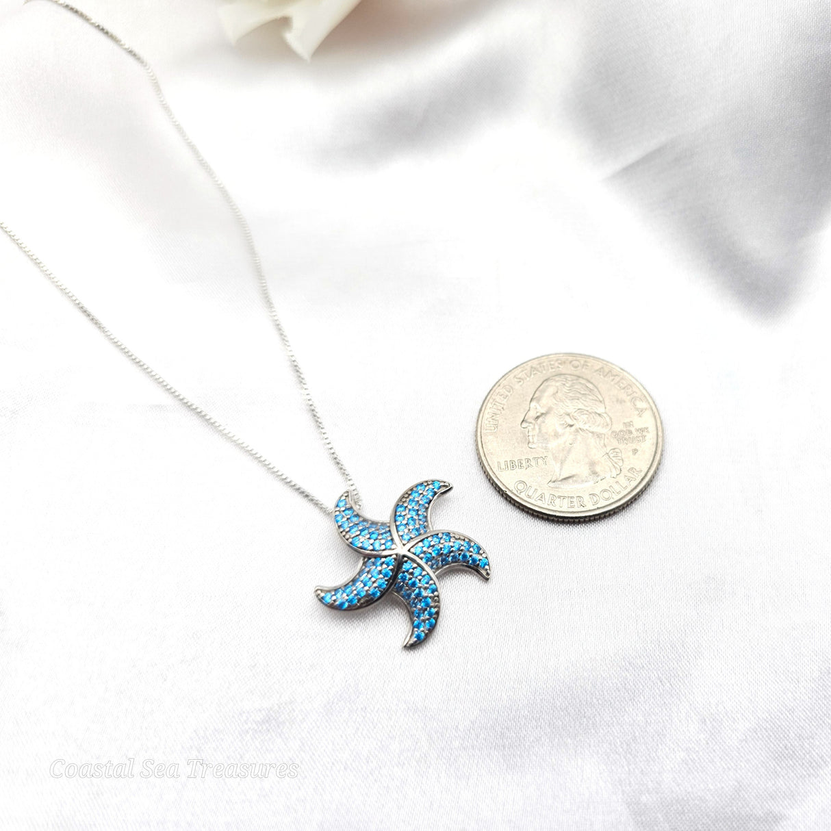 925 sterling silver CZ starfish necklace