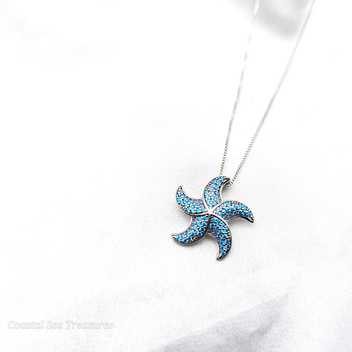 925 sterling silver CZ starfish necklace