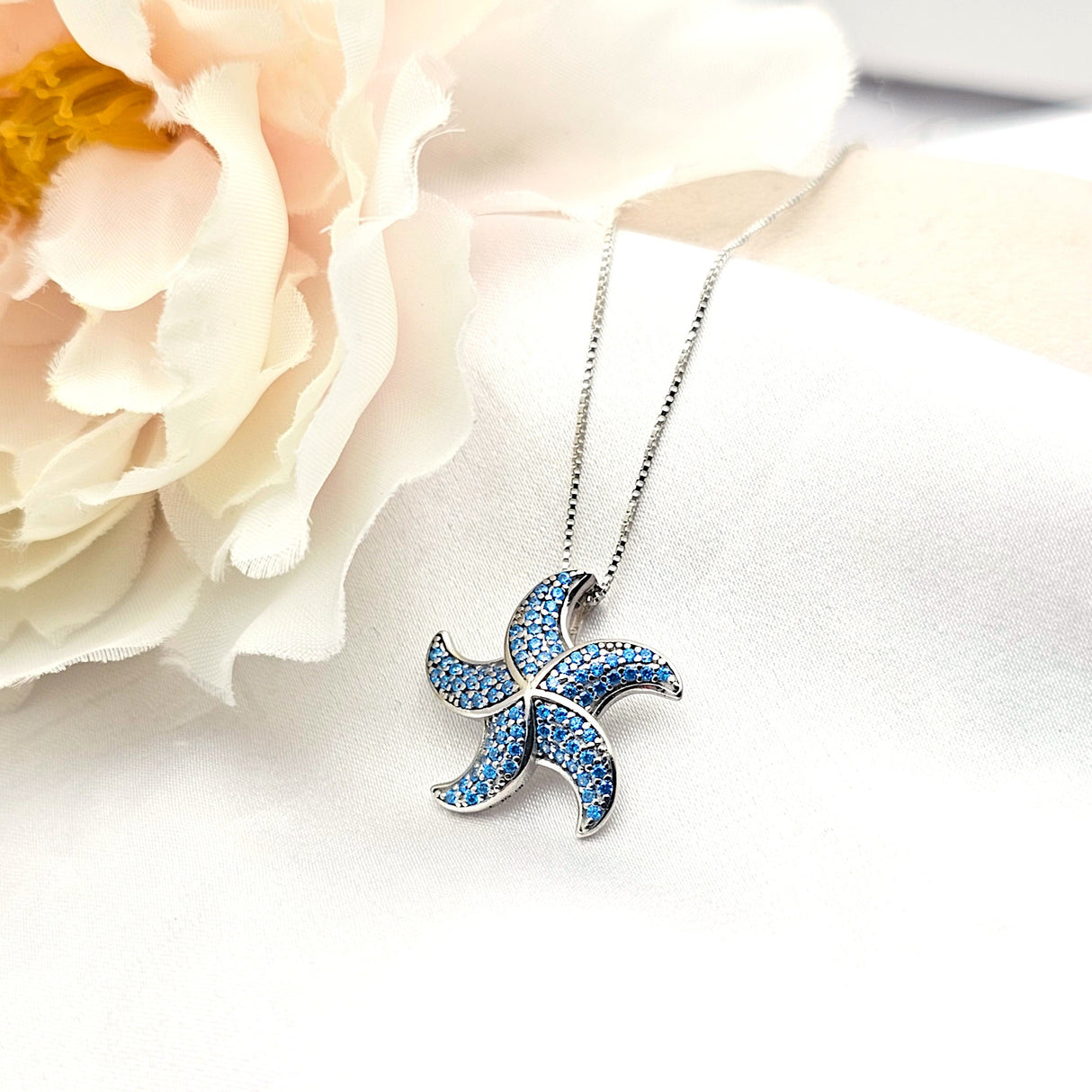 925 sterling silver CZ starfish necklace