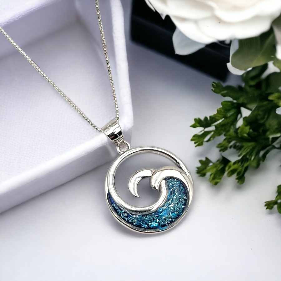 925 sterling silver ocean wave necklace