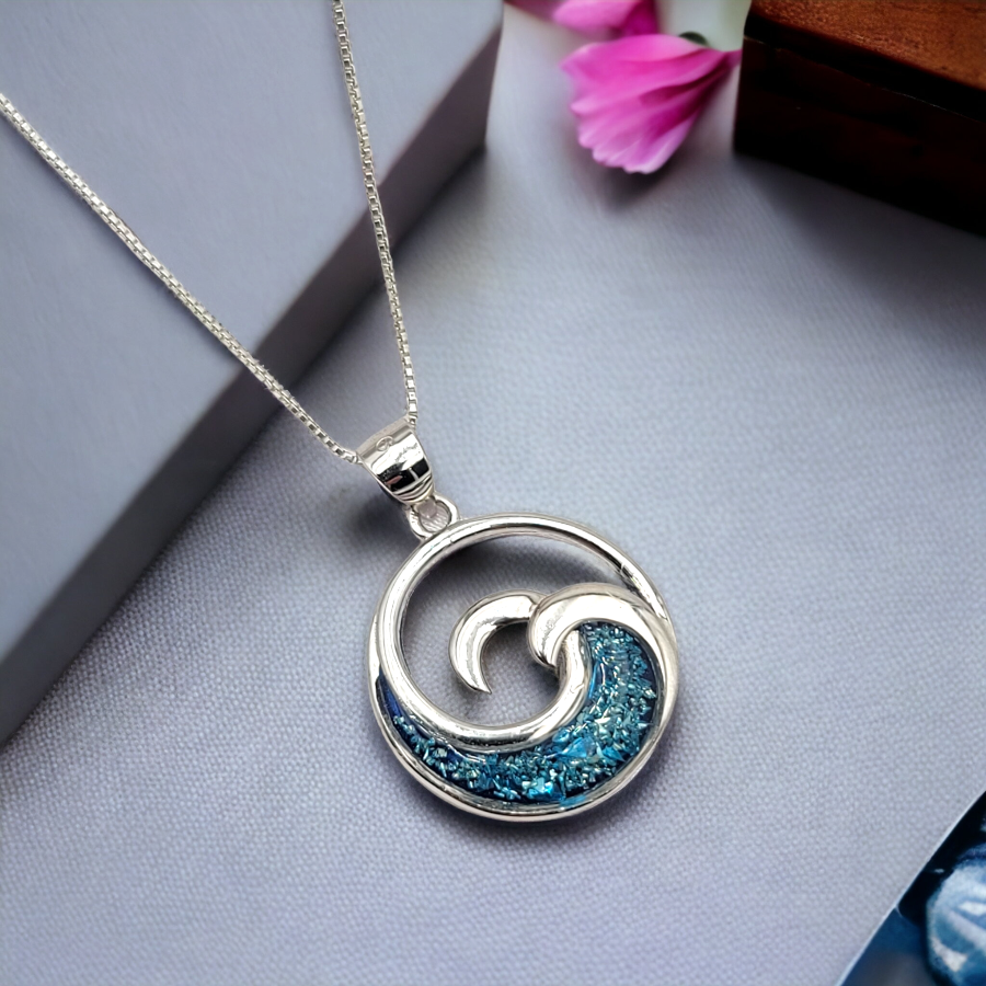 925 sterling silver ocean wave necklace