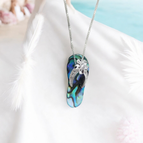 Abalone Shell Flip flop necklace, 925 sterling silver jewelry