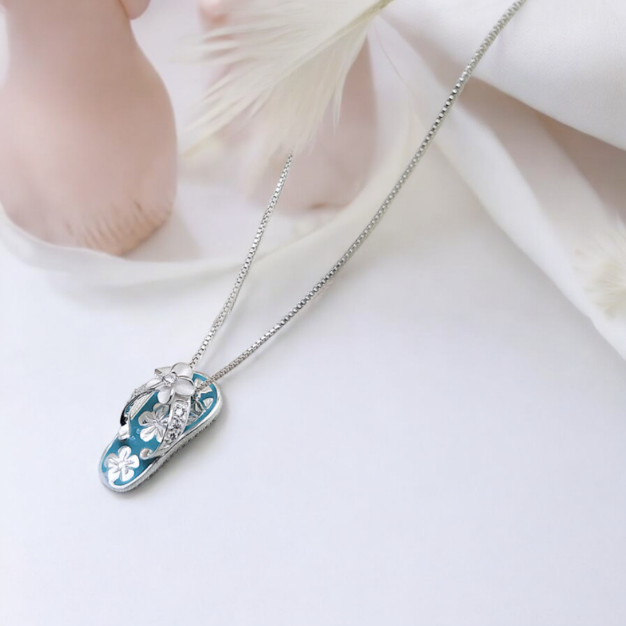 925 sterling silver blue flip flop necklace