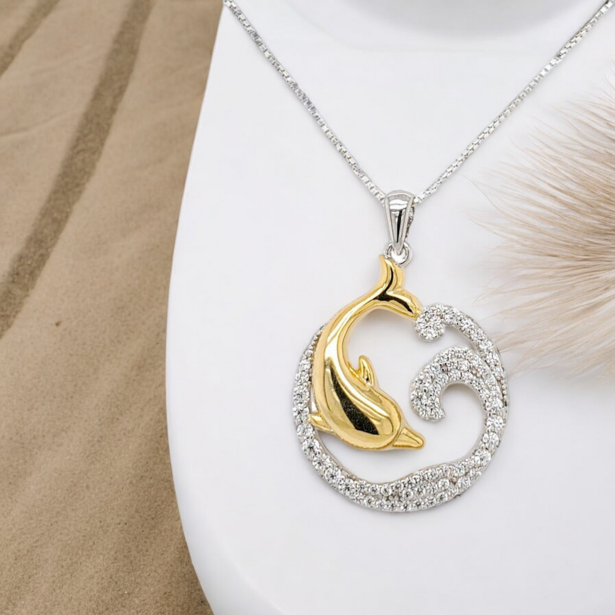 925 sterling silver dolphin wave necklace