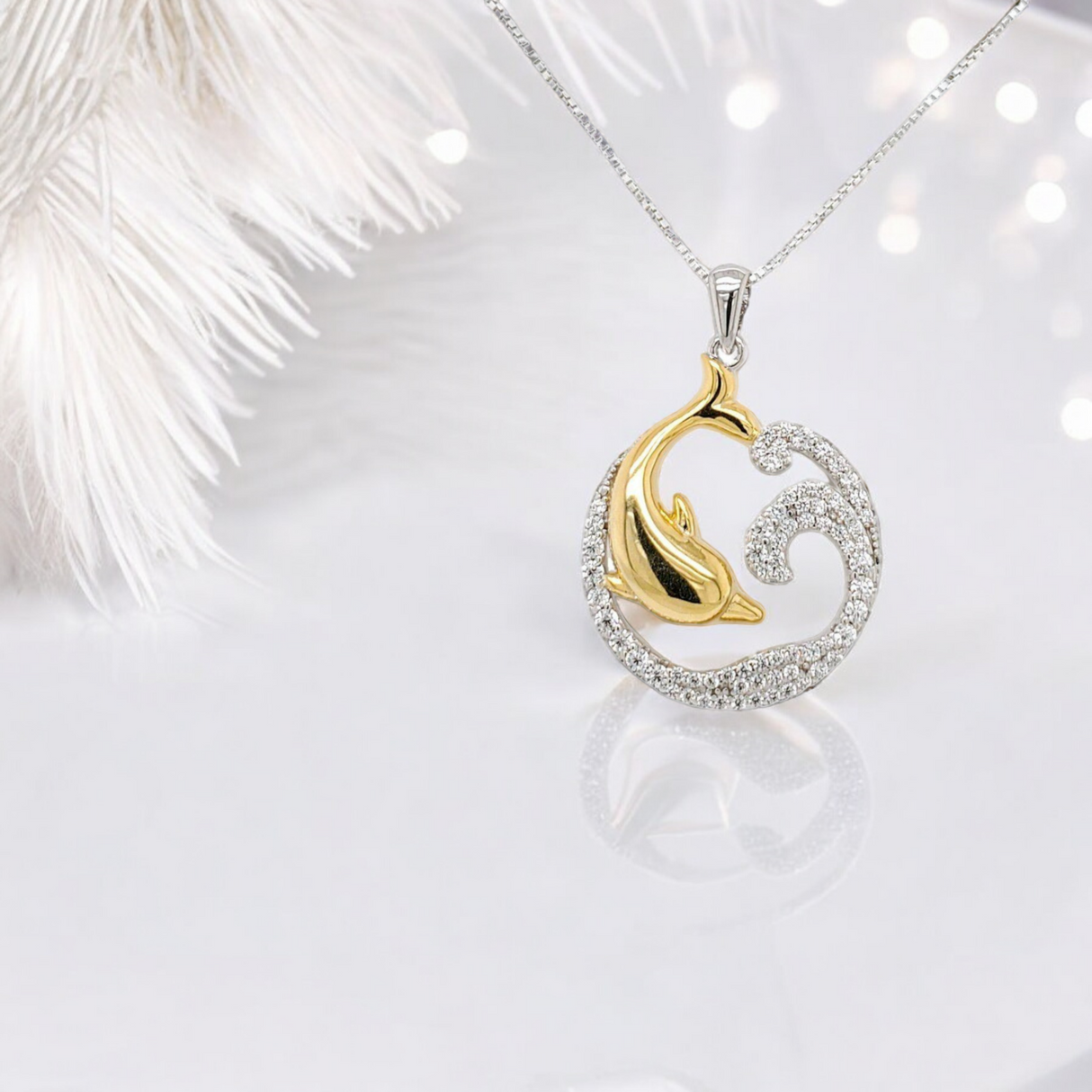 925 sterling silver dolphin wave necklace