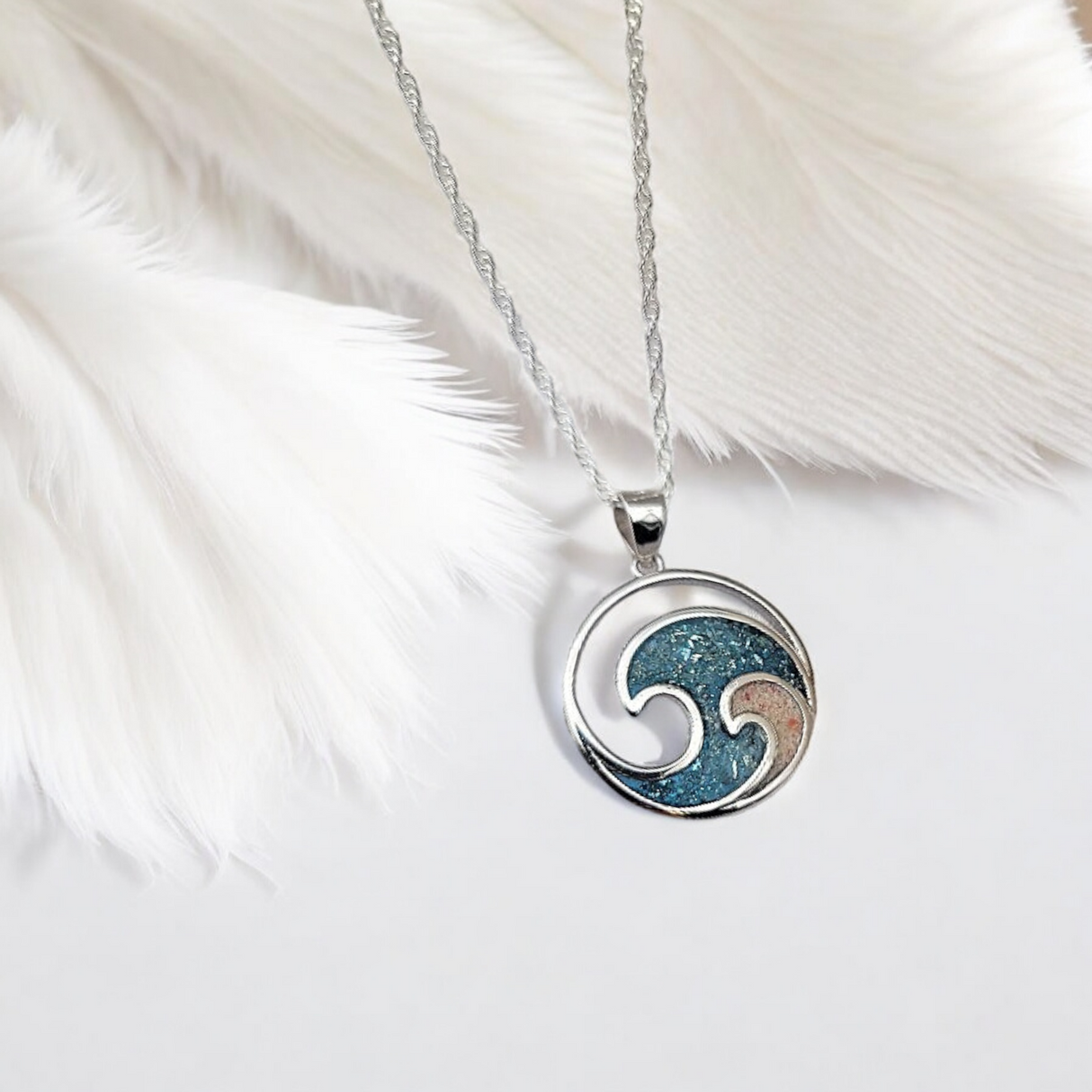 925 sterling silver ocean wave necklace, Dark Blue Wave