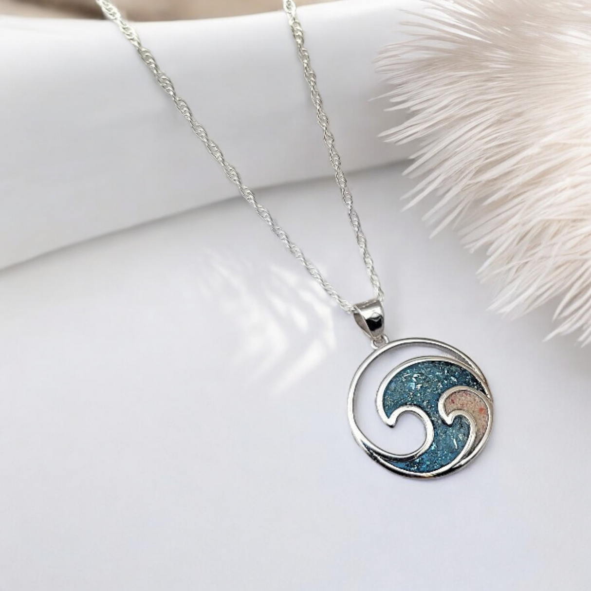 925 sterling silver ocean wave necklace, Dark Blue Wave