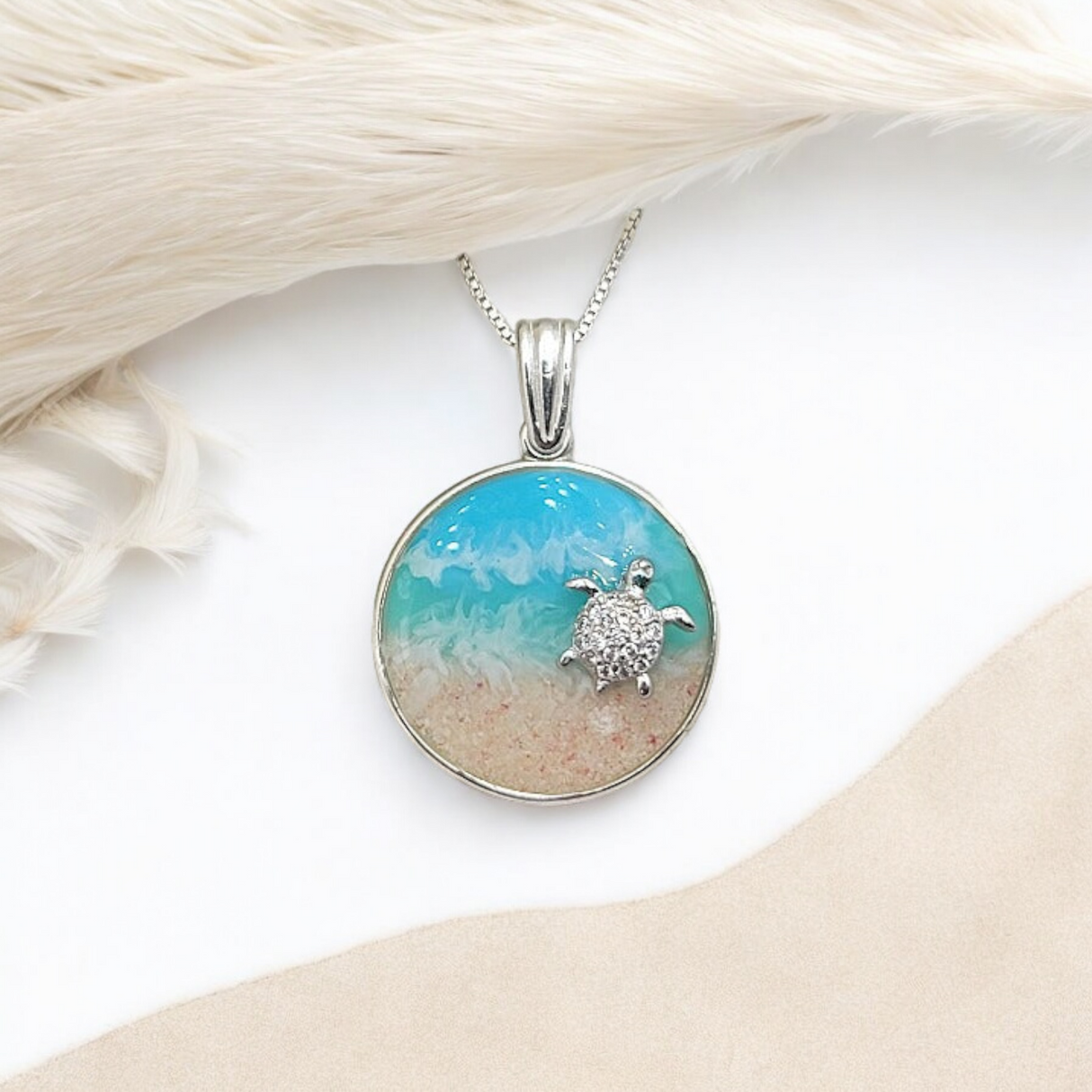 925 Sterling Silver Ocean Necklace, Sea Turtle Pendant