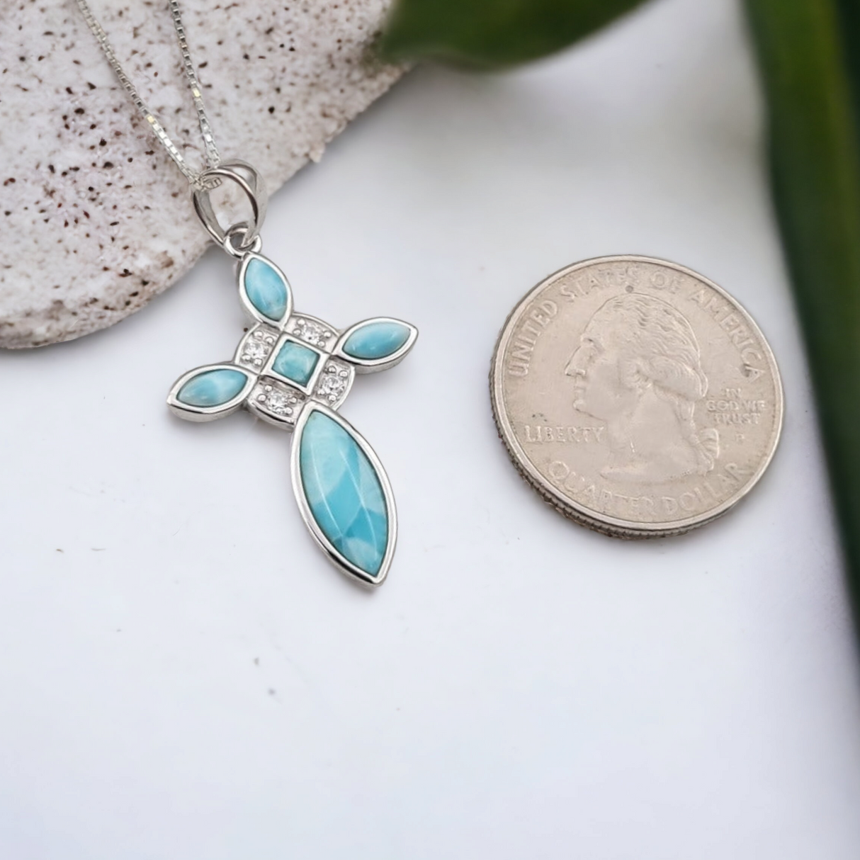 925 sterling silver larimar cross necklace