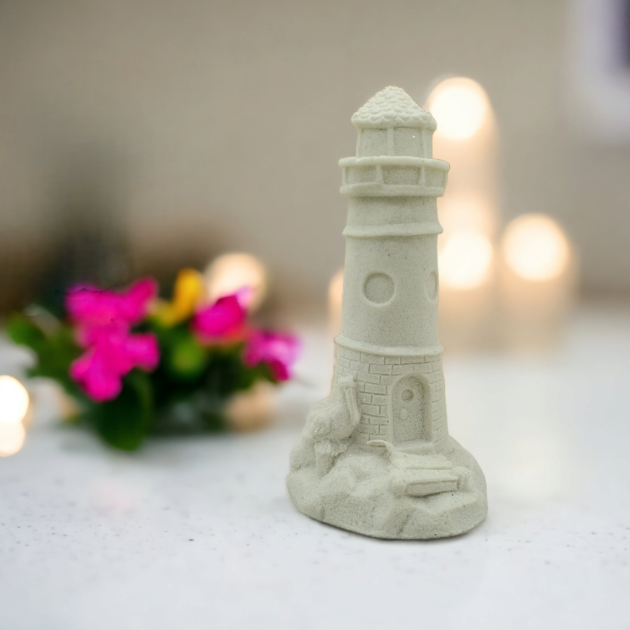 Real sand lighthouse sculpture
