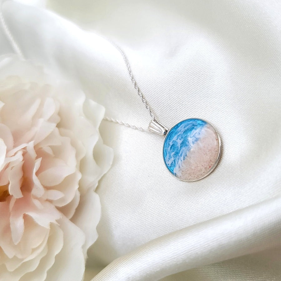 925 Sterling Silver Ocean Necklace, Bahamas Ocean Pendant