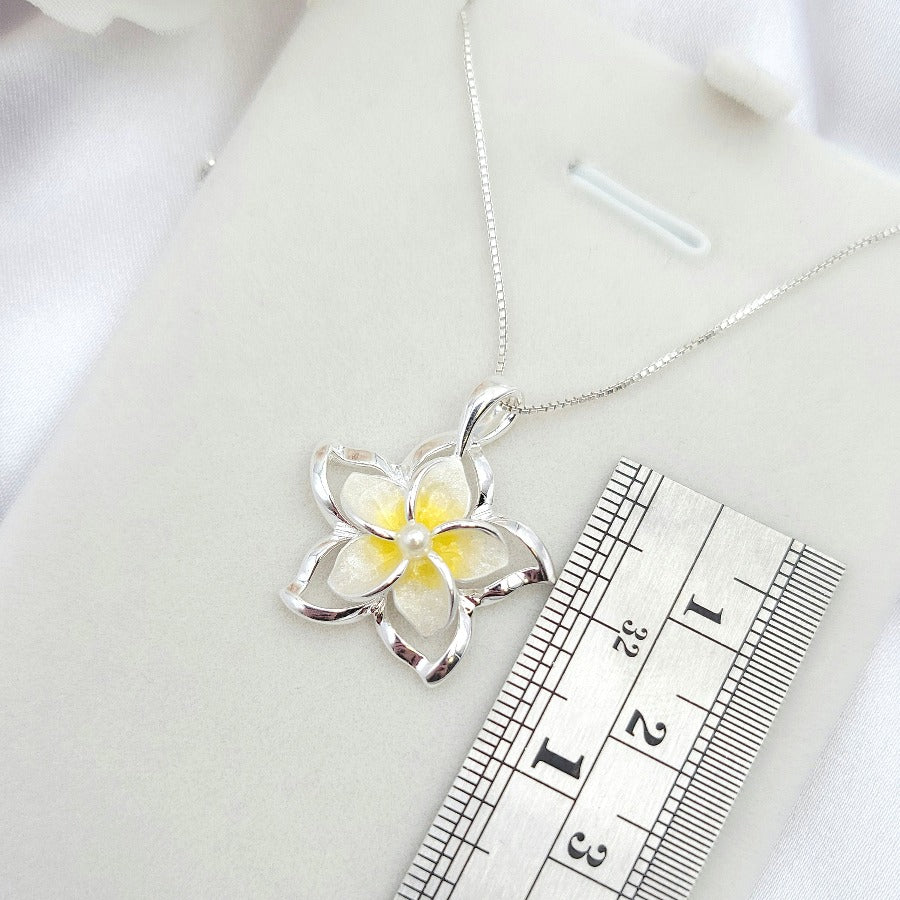 Sterling Silver Plumeria Flower Pearl Necklace