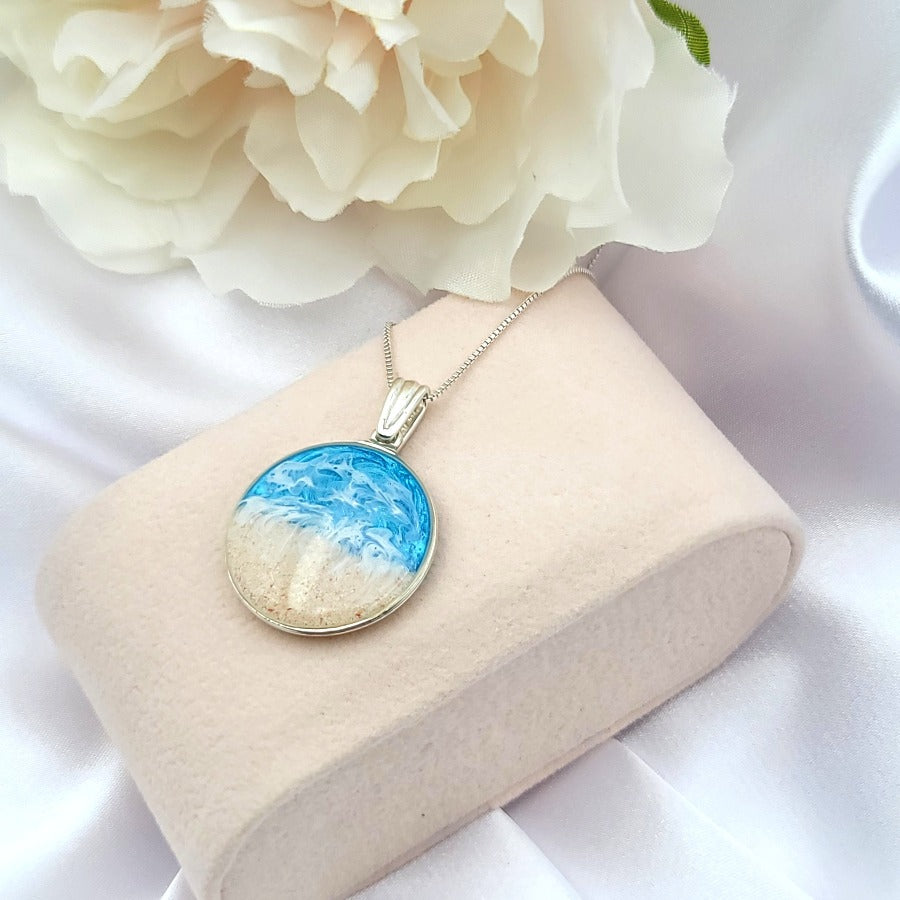 925 Sterling Silver Ocean Necklace, Bahamas Ocean Pendant