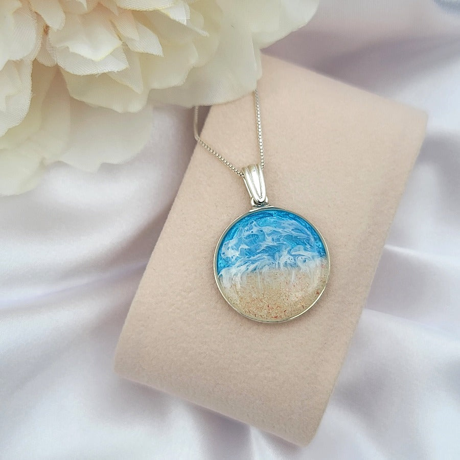 925 Sterling Silver Ocean Necklace, Bahamas Ocean Pendant