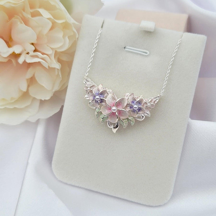 Sterling Silver Plumeria Pearl Necklace