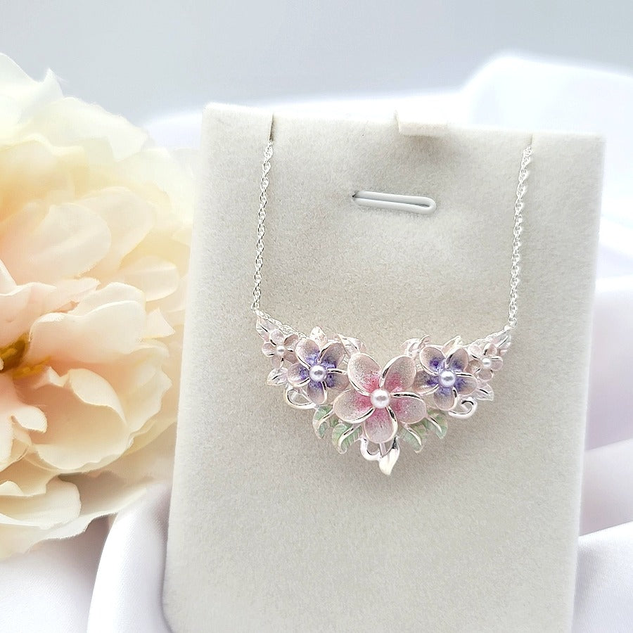 Sterling Silver Plumeria Pearl Necklace