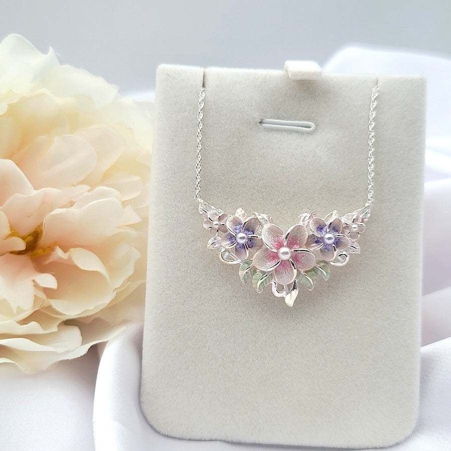 Sterling Silver Plumeria Pearl Necklace