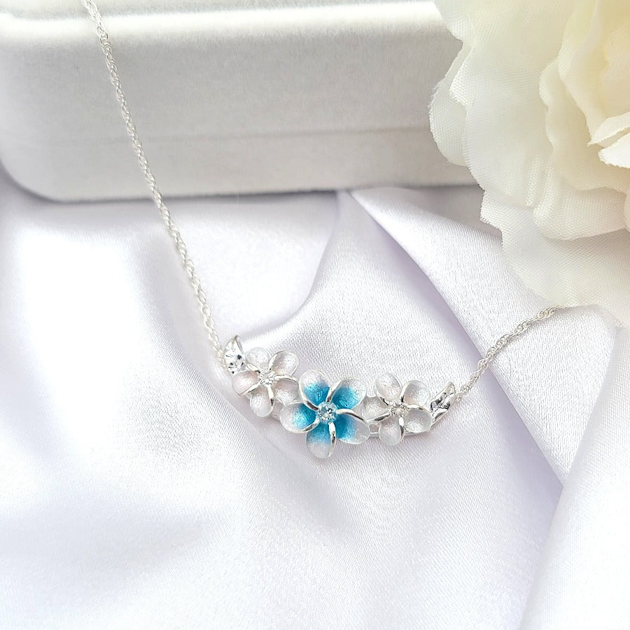 Sterling Silver Plumeria CZ Necklace