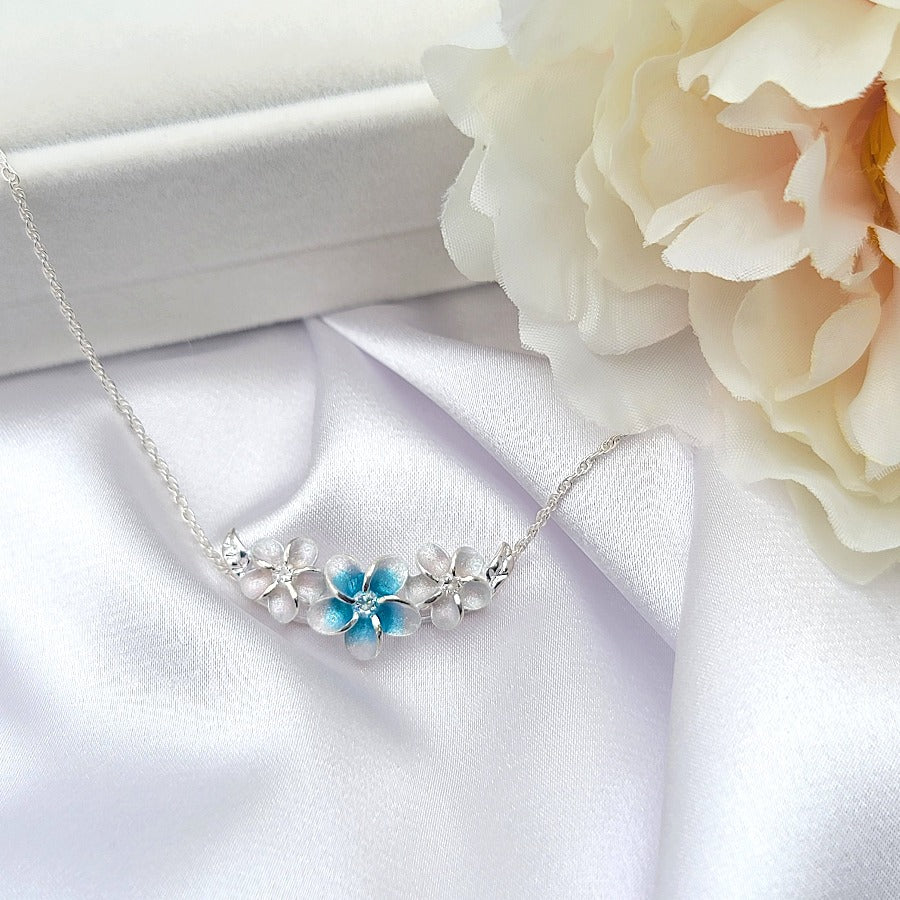 Sterling Silver Plumeria CZ Necklace