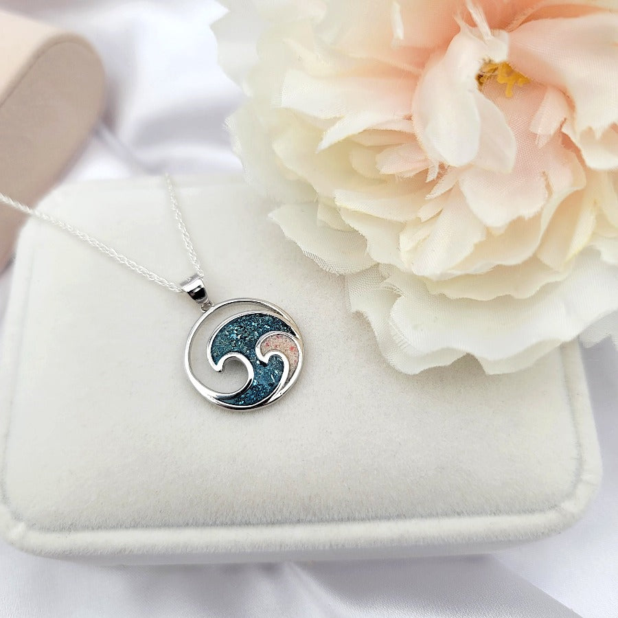 925 sterling silver ocean wave necklace, Dark Blue Wave