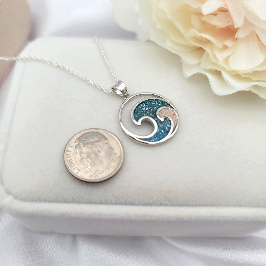925 sterling silver ocean wave necklace, Dark Blue Wave