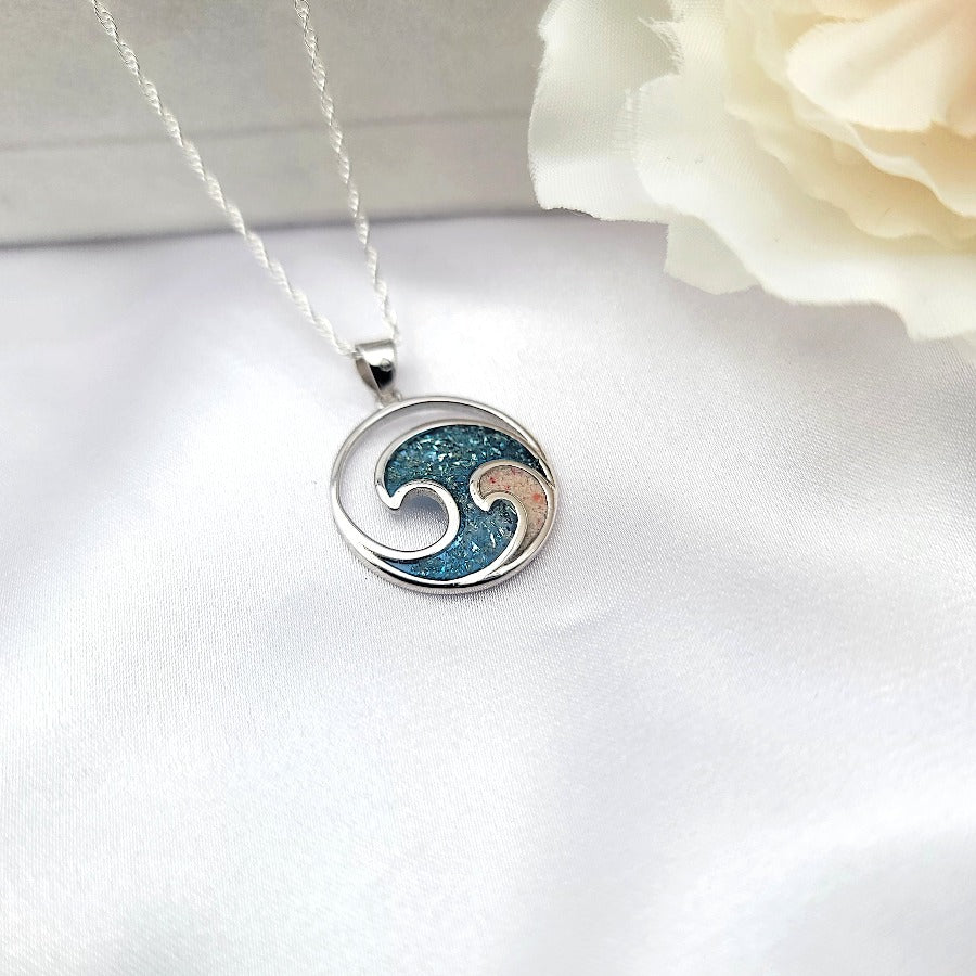 925 sterling silver ocean wave necklace, Dark Blue Wave