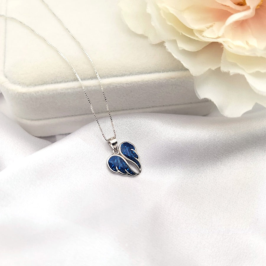925 Sterling Silver Dark Blue Angel Wings Necklace