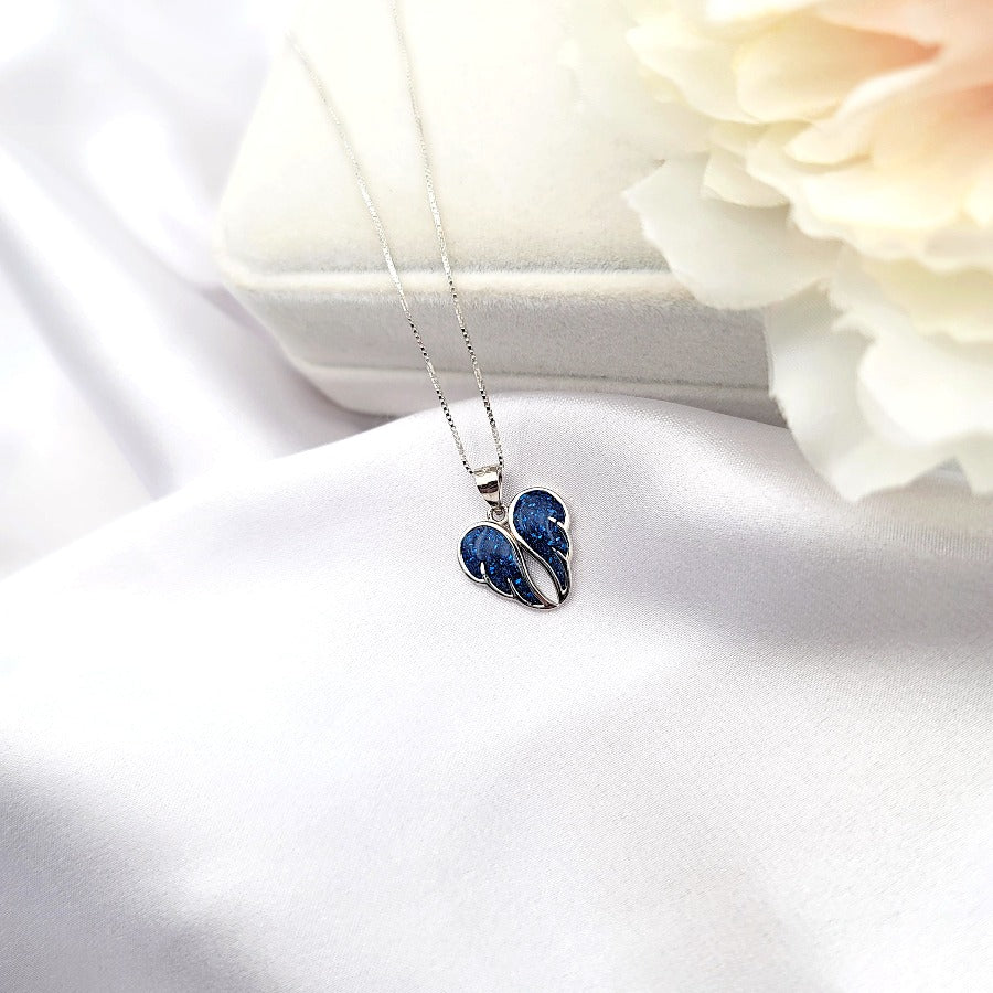 925 Sterling Silver Dark Blue Angel Wings Necklace