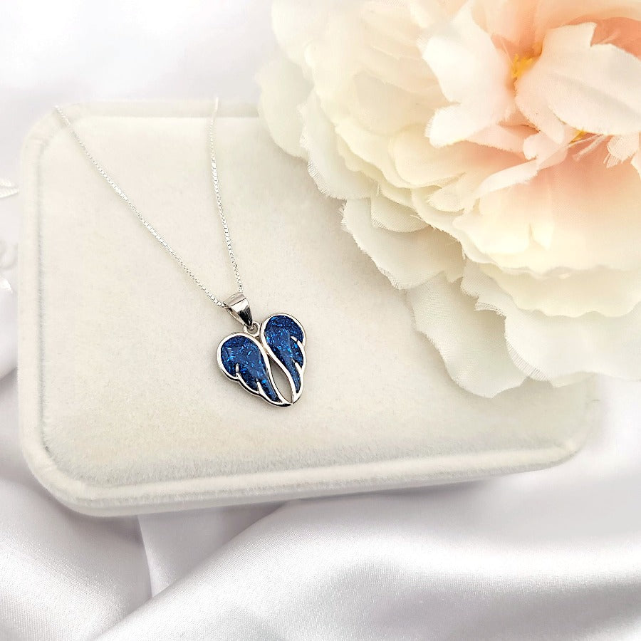 925 Sterling Silver Dark Blue Angel Wings Necklace