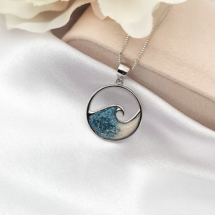 925 sterling silver blue ocean wave necklace