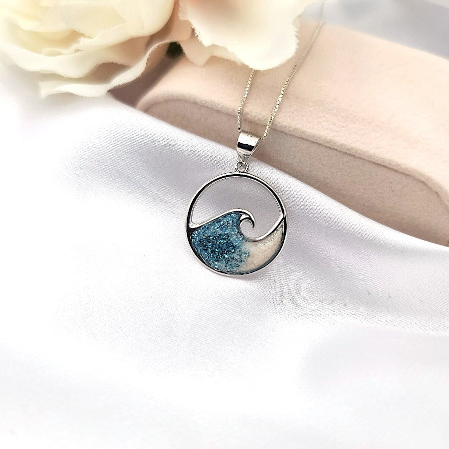 925 sterling silver blue ocean wave necklace