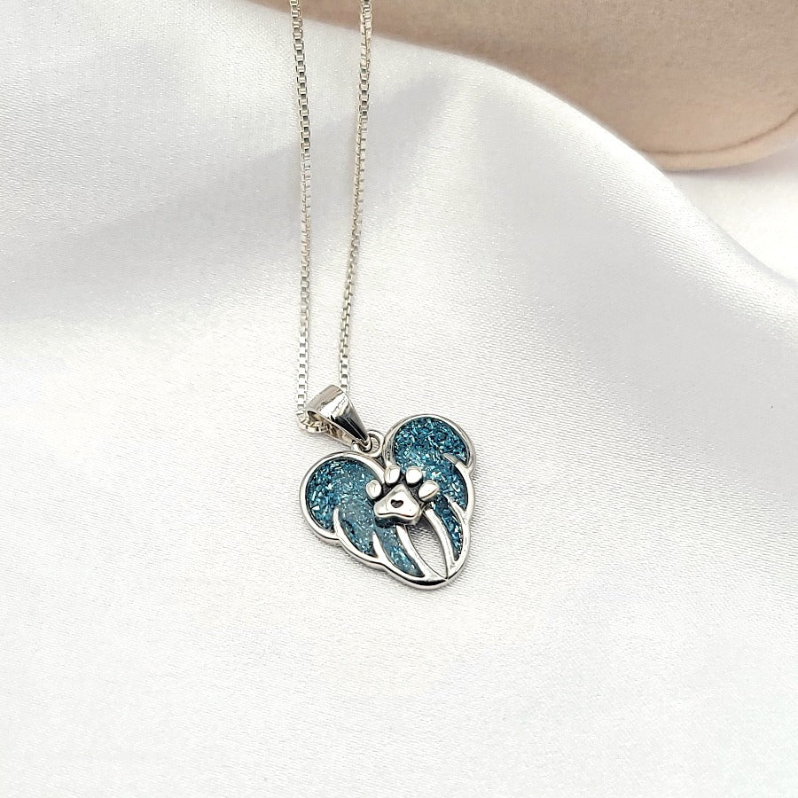 925 Sterling Silver Pawprint Angel Wings Necklace
