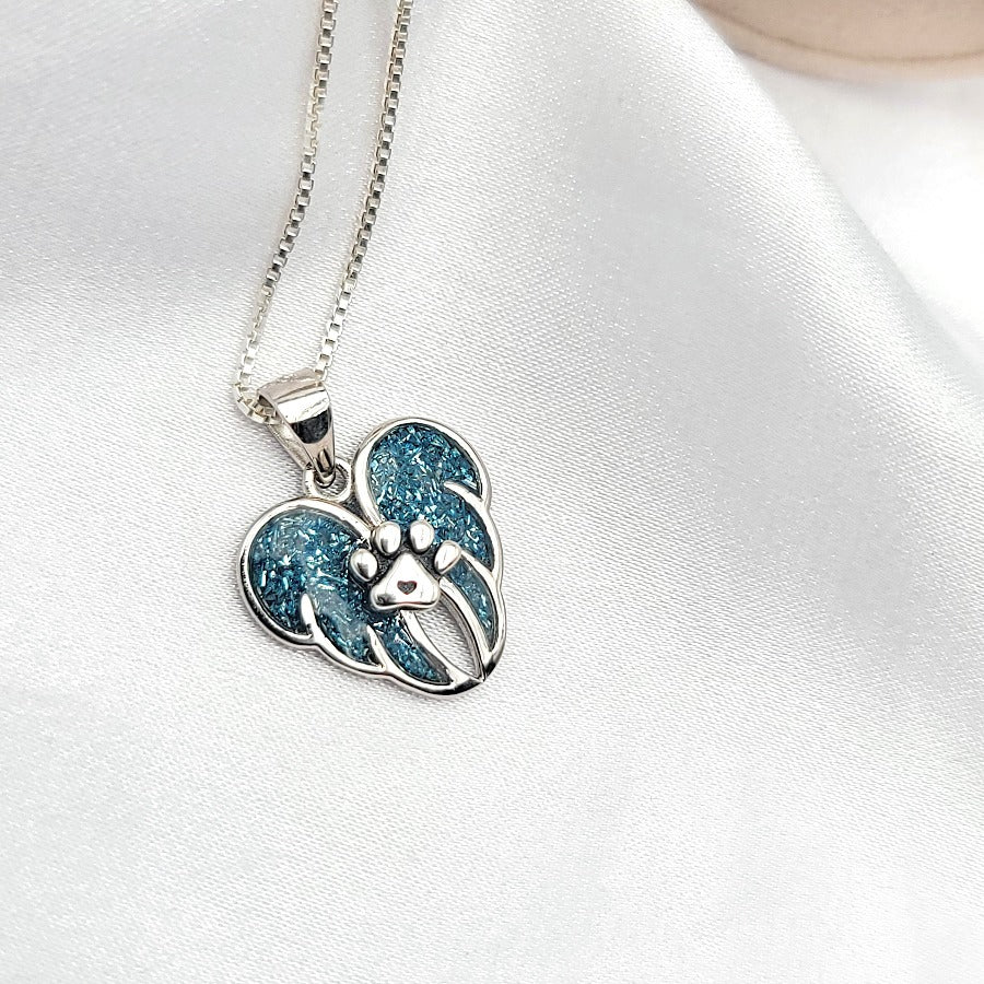 925 Sterling Silver Pawprint Angel Wings Necklace