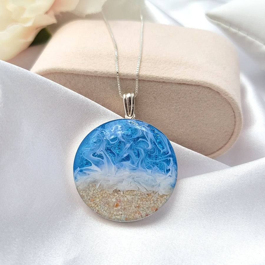 925 Sterling Silver Round Ocean Resin Necklace
