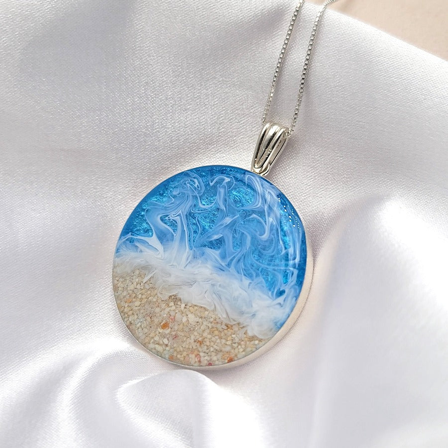925 Sterling Silver Round Ocean Resin Necklace