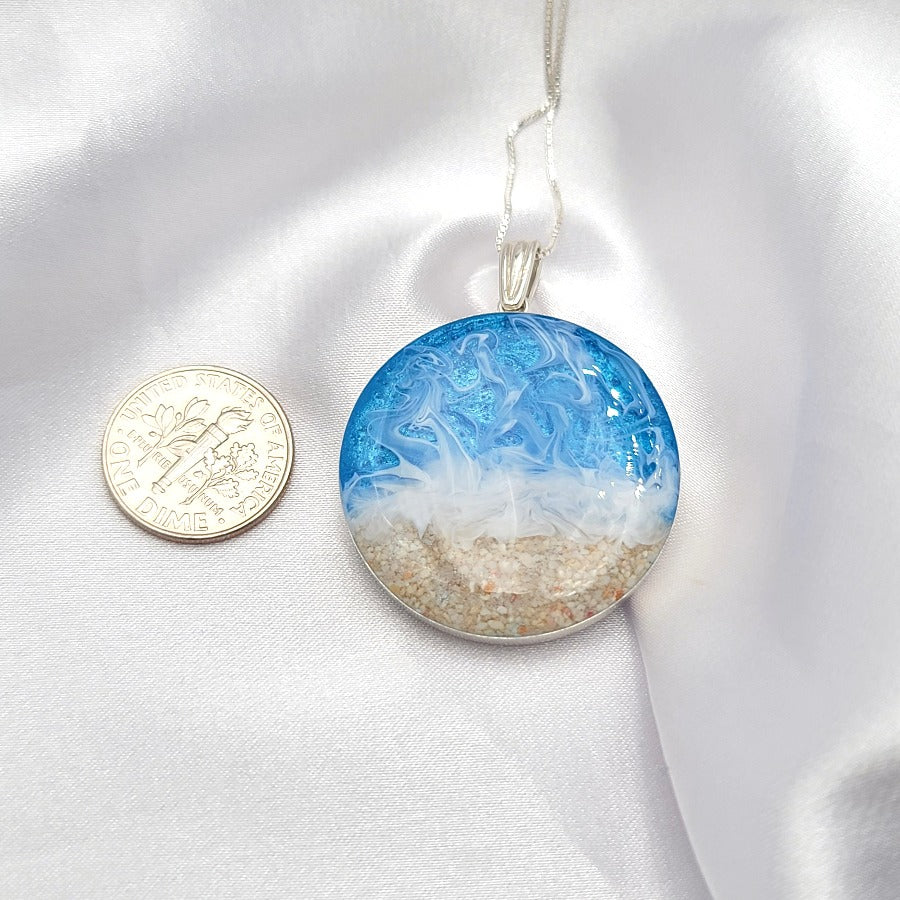 925 Sterling Silver Round Ocean Resin Necklace