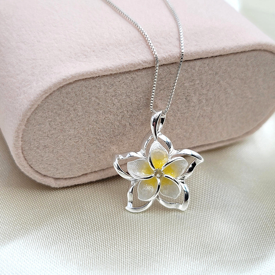Sterling Silver Plumeria Flower Necklace