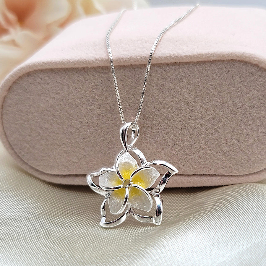Sterling Silver Plumeria Flower Necklace