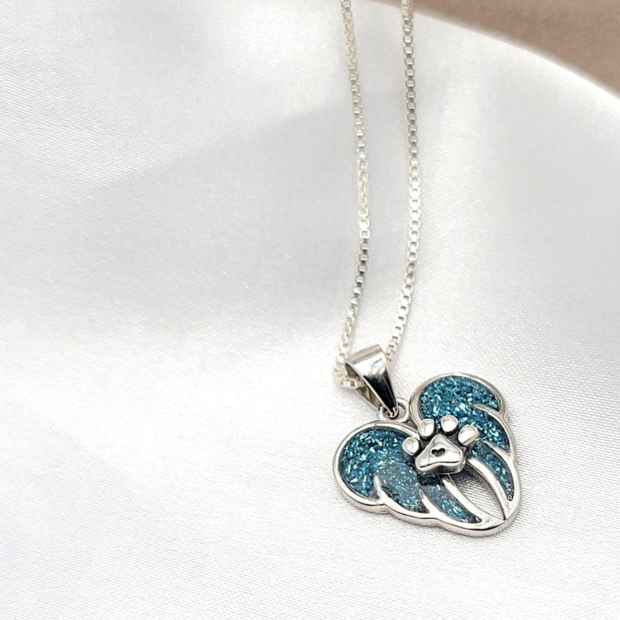 925 Sterling Silver Pawprint Angel Wings Necklace