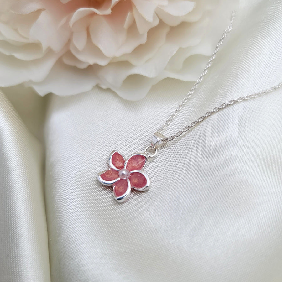 Sterling Silver Pink Plumeria Flower Pendant