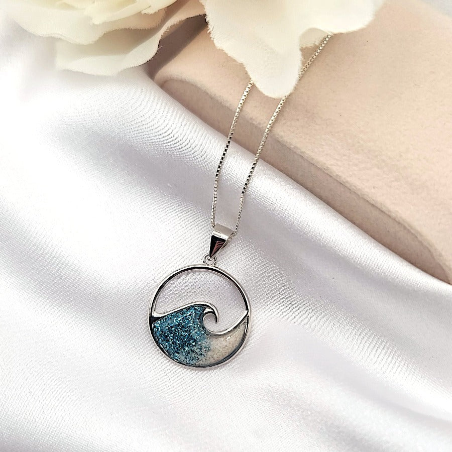 925 sterling silver blue ocean wave necklace