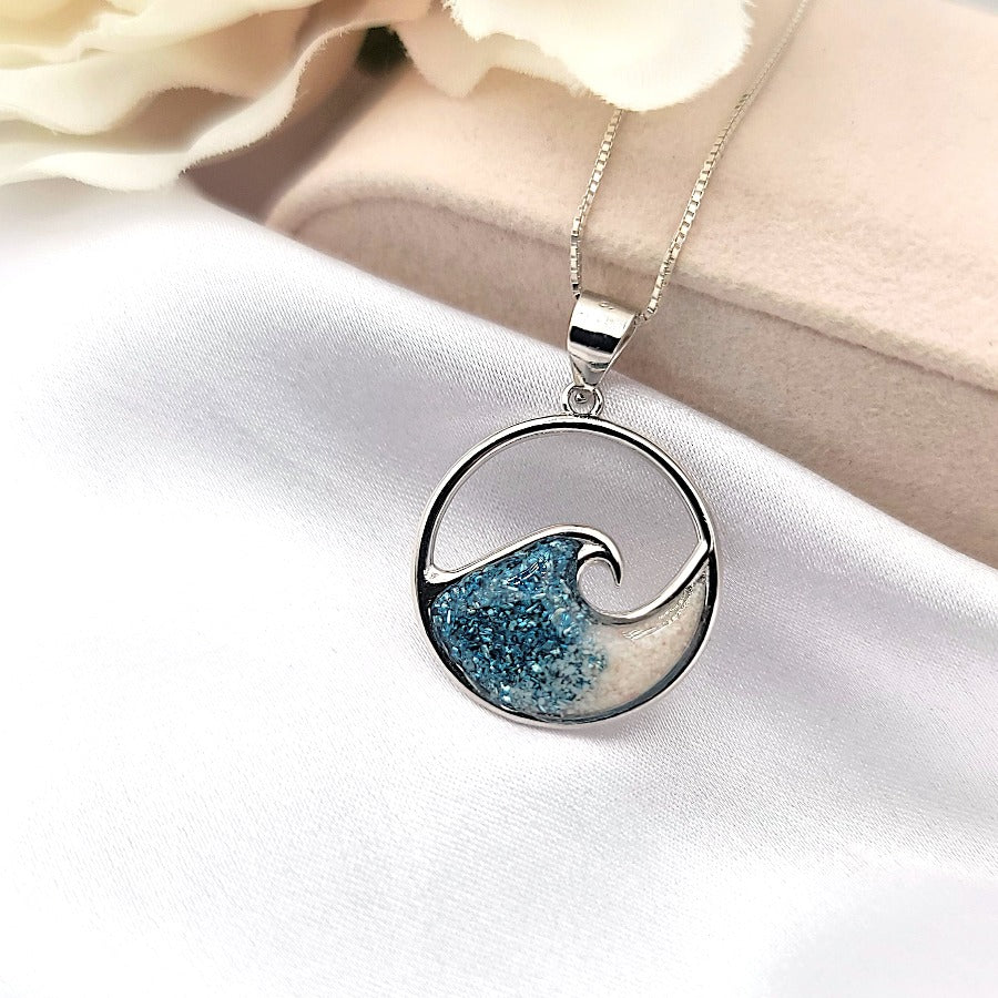 925 sterling silver blue ocean wave necklace