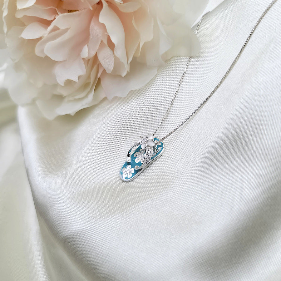 925 sterling silver blue flip flop necklace