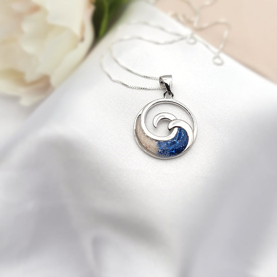 925 sterling silver dark blue ocean wave necklace