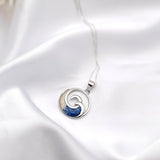 925 sterling silver dark blue ocean wave necklace