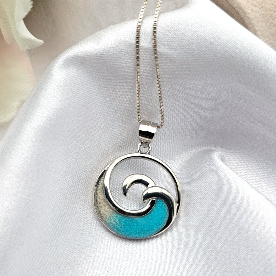 925 sterling silver turquoise ocean wave necklace