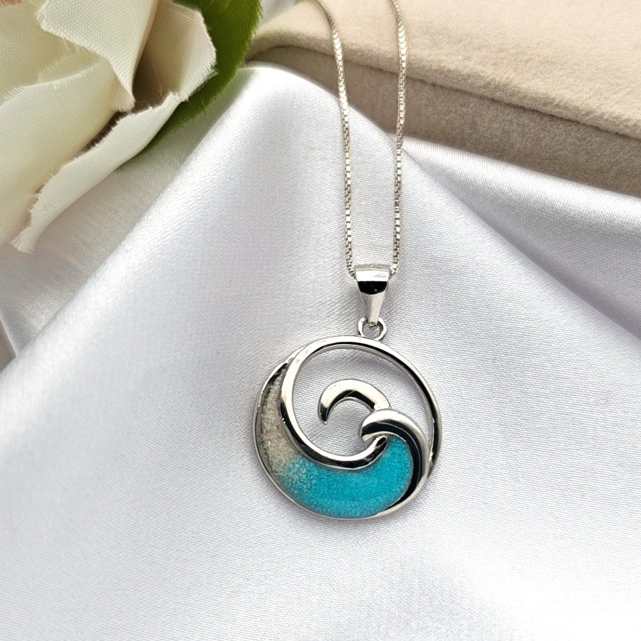 925 sterling silver turquoise ocean wave necklace