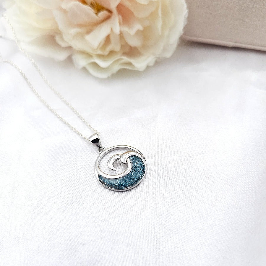 925 sterling silver blue ocean wave necklace