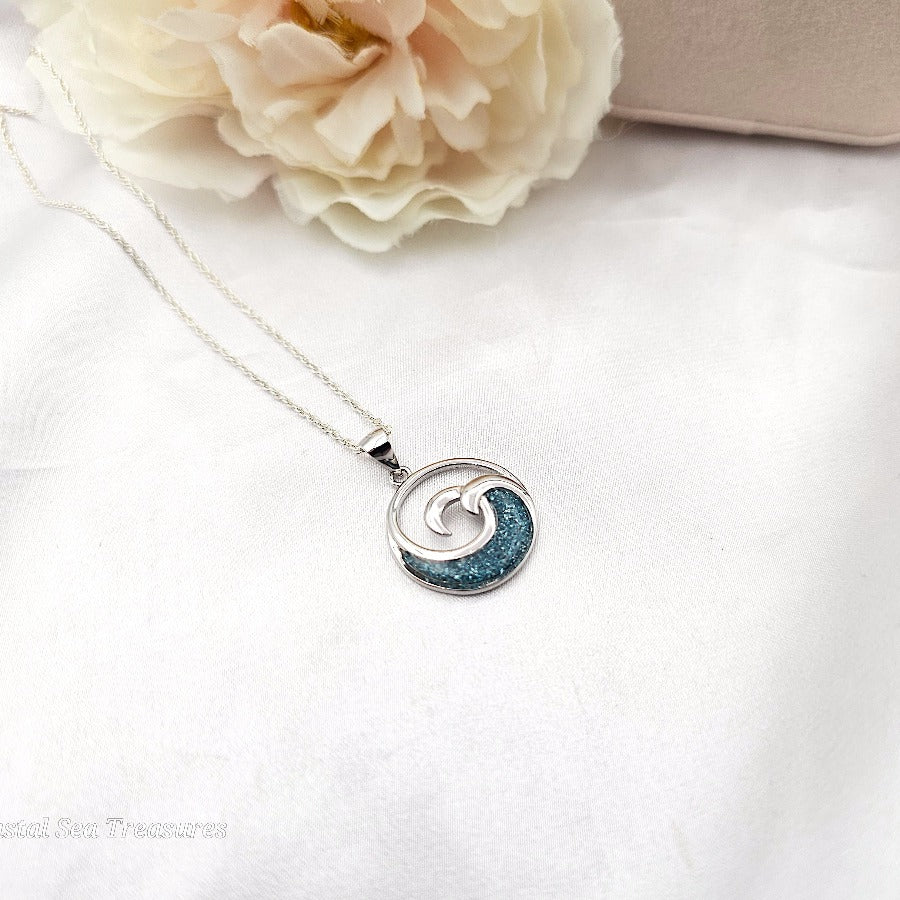 925 sterling silver blue ocean wave necklace